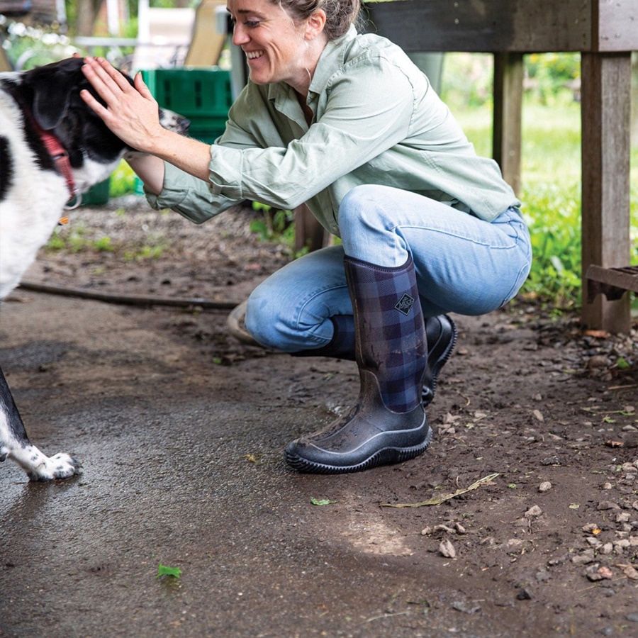 Musta Harmaa Ruudullinen Print Naisten Hale Korkeat Saappaat Muckboot