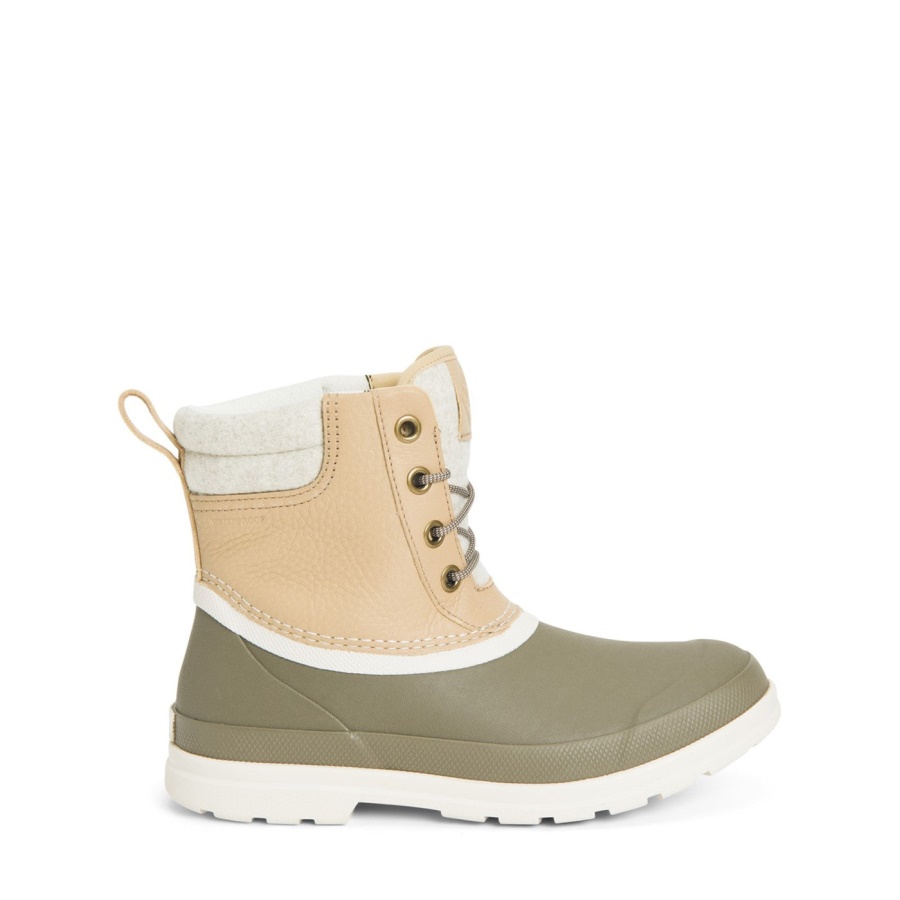 Naisten Muck Originals Ankka Nauha-up Nahka Lyhyet Saappaat Muckboot Taupe