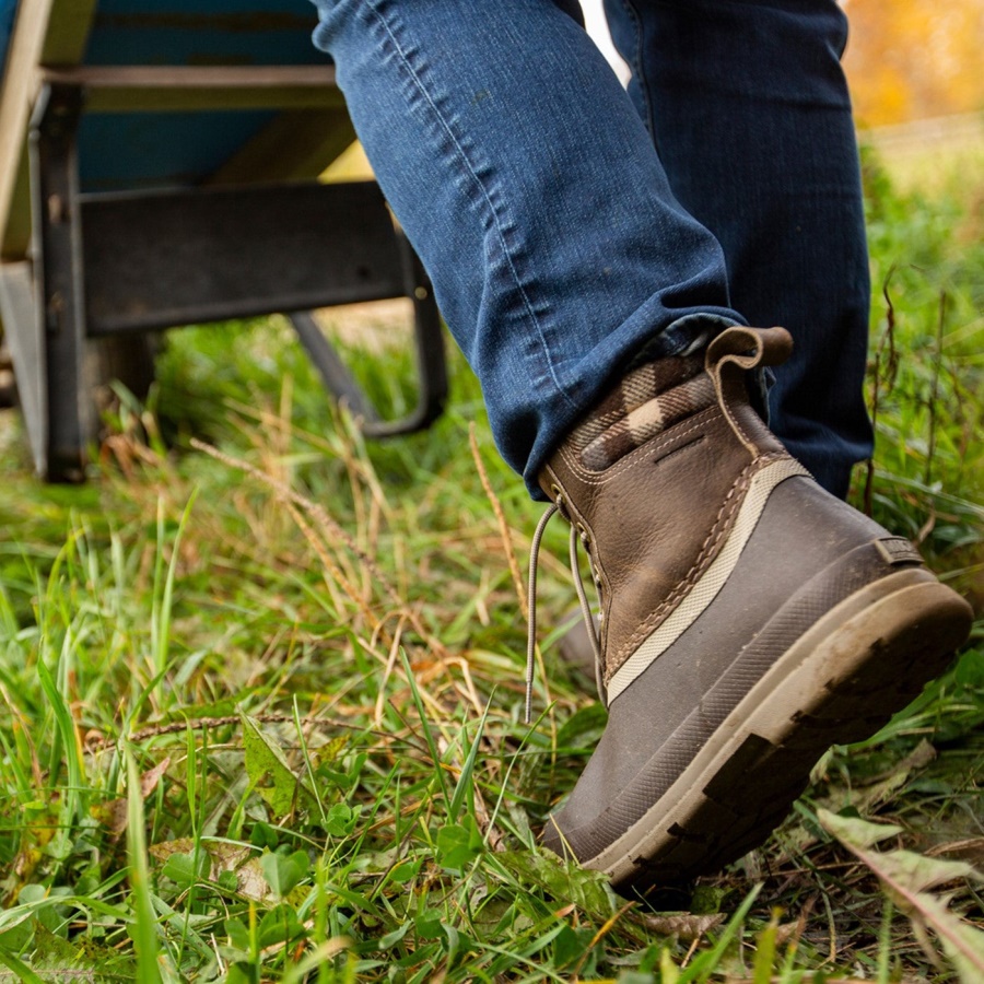 Naisten Muck Originals Ankka Nauhoitus Nahka Lyhyet Saappaat Pähkinä Ruudullinen Print Muckboot